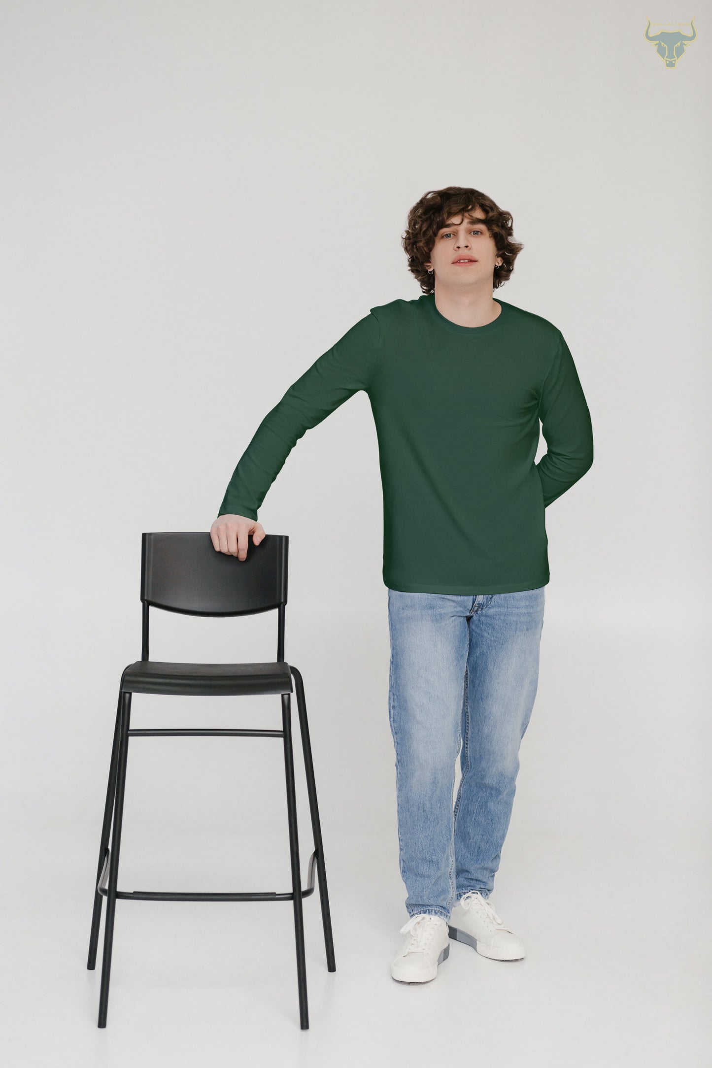 Men's plain Olive Green Long sleeves T-shirt